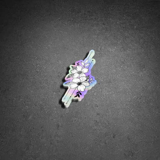 Holographic sticker on black slate